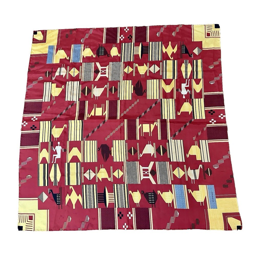 The British Museum 100% Silk Scarf Red and Yellow 33"x34"
